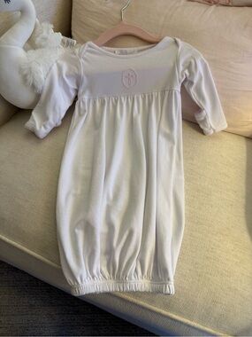 Magnolia Baby White Infant Gown with Subtle Pink Embroidery
